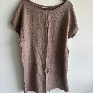 NWT Becasa Womens Cotton Linen & Jersey Popover Dress Espresso One Size